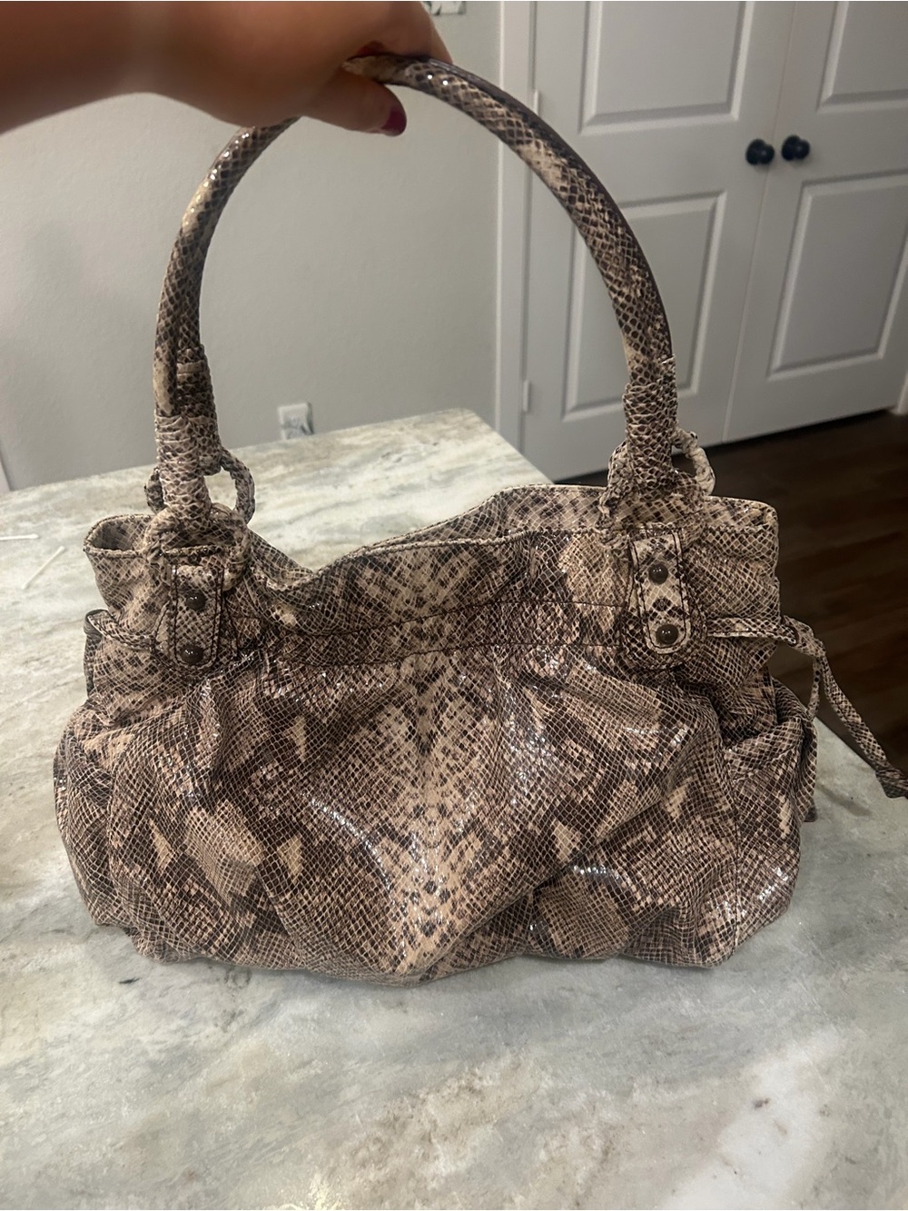 Orvieto by Estes Park Snake-Print Shoulder Bag in Brown
